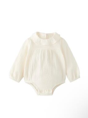 Zara Cream Textured Ruffle-Neck Baby Bodysuit